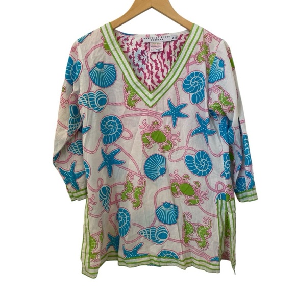 Gretchen Scott Womens Size Small Sea Life Crab Seashell Tunic Top - Picture 5 of 7